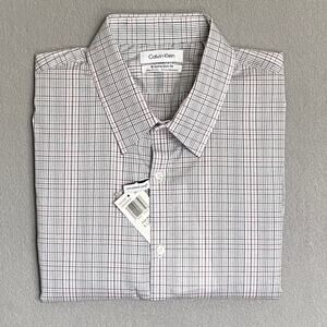 Calvin Klein Men's XL Stain Shield Extra Slim Fit Long Sleeve Shirt Plaid NEW